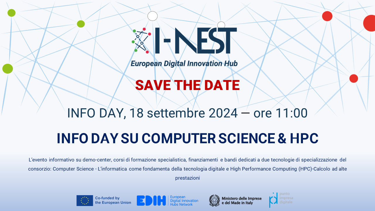 INFO DAY su Computer Science e High Performance Computing: aperte le iscrizioni all’Evento informativo su demo-center, corsi di formazione specialistica, finanziamenti e bandi dedicati all'IA – 18 settembre